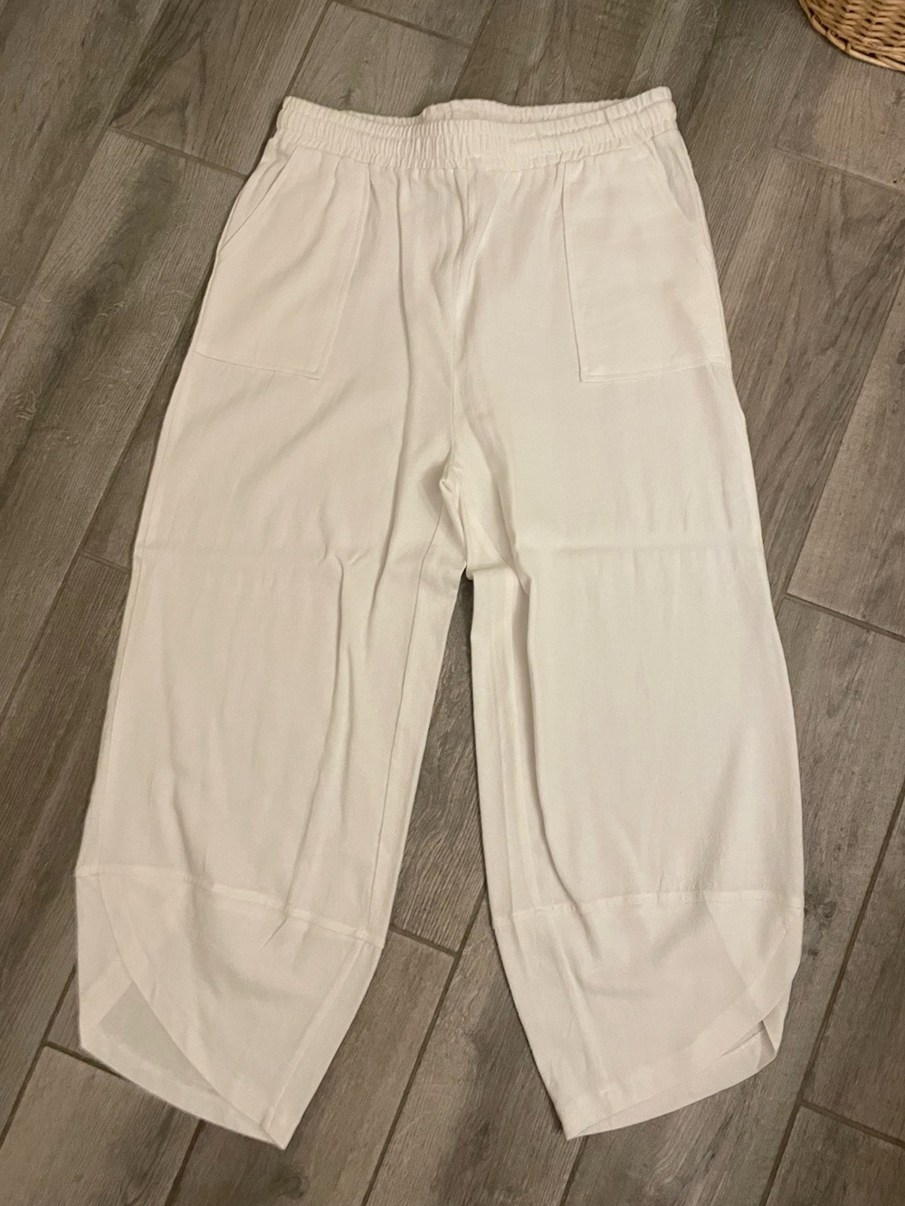 Grewley wide leg white linen pants Sz M, barrel,cropped,EUC, palazzo, high waist